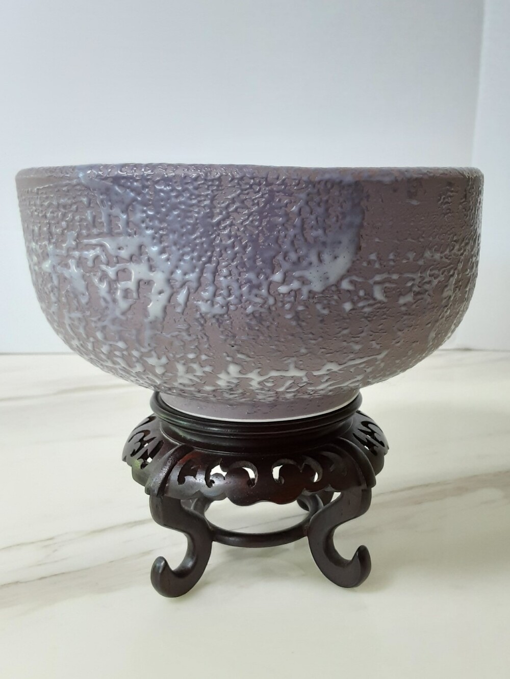 Rare Vintage Japaneses Handcrafted Heavy Glazed Lavender Earthenware Candy Dish